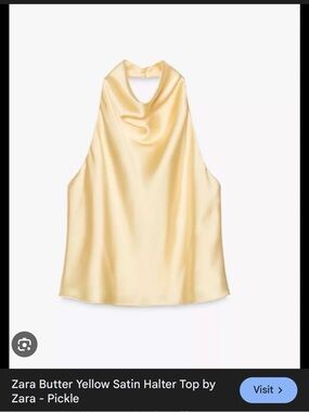 Zara Pale Yellow Satin Halter Cowl Top